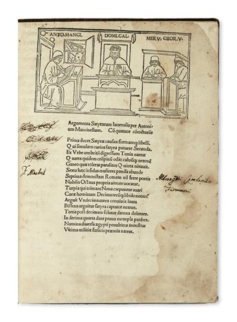 INCUNABULA  JUVENALIS, DECIMUS JUNIUS. Satyrae.  1498